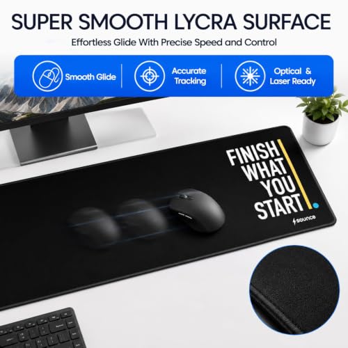 Image of Sounce Extended Mouse Pad 80 x 30 cm, Large Desk Mat with Stitched Edges, Anti-Slip Rubber Base, Water-Resistant Smooth Surface for Office, Work from Home, Laptop & PC (Jet Black)