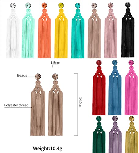 Bohemian Tassel Earrings for Women Dangling Chandelier Boho Statement Layer Earrings Long Woven Large Thread Fringe Drop Earrings3