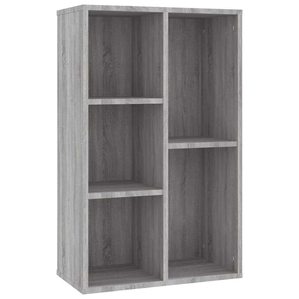 Bücherregal Grau Sonoma 50x25x80 cm aus Holzwerkstoff, 5-Fach Seitenregal als Sideboard nutzbar, vielseitiger Bücherständer für Wohnzimmer, einfache Reinigung mit feuchtem Tuch