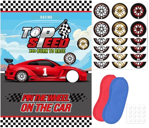 JCTHKUKU Pin The Wheels On The Car Games, Race Car Birthday Party Games with 30...
