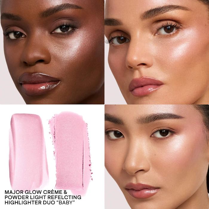 P4TRICK.TA Major Glow Creme & Powder Light Reflecting Translucent Highlighter Duo - Dual Cream & Powder Formula for Radiant, Natural Glow - Vegan & Talc-Free - Baby - pink shimmer