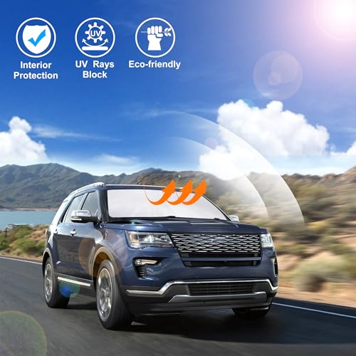 Image of Windshield Sun Shade Custom Fit for 2011-2019 Ford Explorer SUV Accessories Foldable Sunshade Sun Blocker Protect Car from Sun Rays & Heat Damage Keep Car Cooler