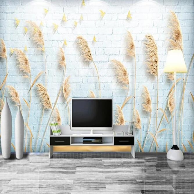 Photo papier peint briques blanches 3D Roseau décoration maison