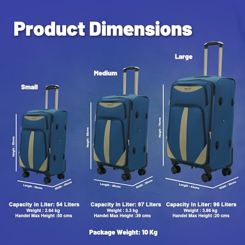 Image of AMERICAN TRAVELLER TourisForever Trolley Bag Set-3 | 360 Lego Wheel | Cabin Medium Large, Expandable Travel Suitcase, Heavy-Duty Nylon, 3 Digit Number Lock, 360 Lego Wheels, Durable Handle