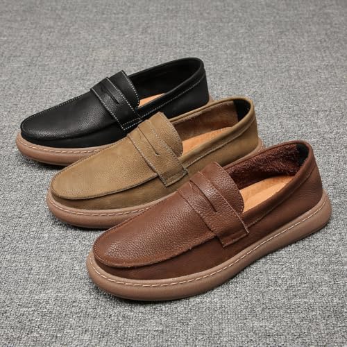 Flat Loafer for Men Leather Slip-on Business Dress Shoes Driving Moccasins Casual Boat Soft Shoes3