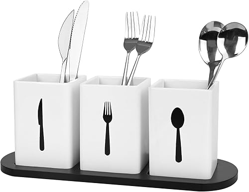 GEHE Organizador de cubiertos de 3 piezas para encimera, organizador de utensilios para fiestas, organizadores de cubiertos con bandeja, organizador