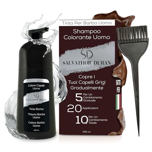 Tinta Barba - Shampoo Colorante - 20 Applicazioni - Pennello e Guanti Inclusi - Salvathor Duran - 250 ml