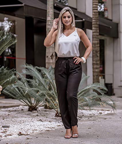 Calça Feminina Jogger Social Festa Cintura Alta Com Cordão (M/40, Preto)