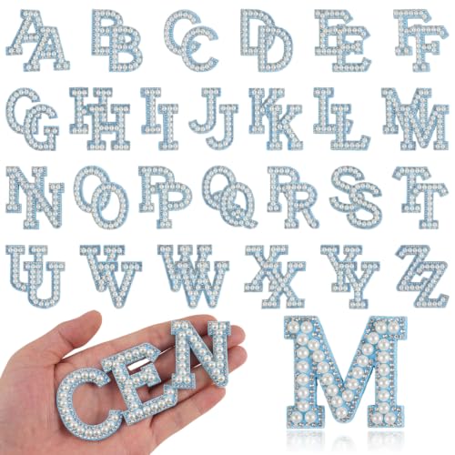 OEMOO 52 parches autoadhesivos de letras de perlas (azul)