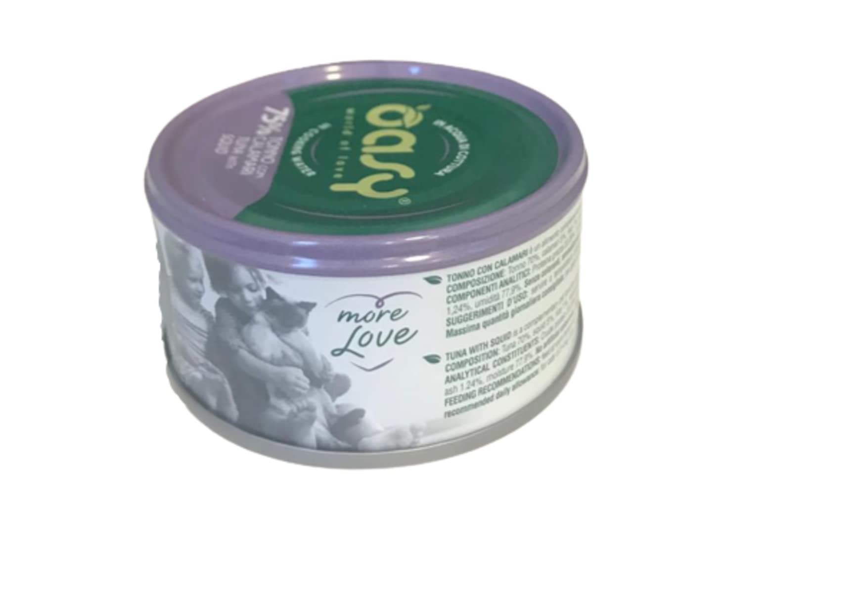 Oasy More Love cibo umido naturale per Gatti adulti gusto Tonno con Calamari. Confezione da 24 scatolette (1 scatoletta = 70 gr.) Formulato senza glutine