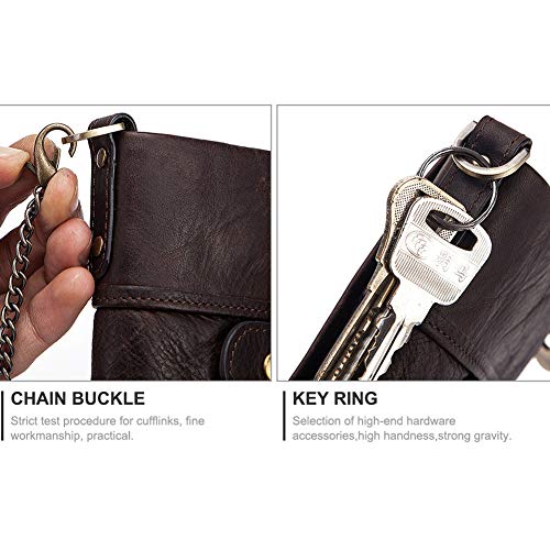Image of boshiho Genuine Leather Bifold Chain Wallet for Men RFID Blocking | Heavy Duty Steel Anti-Theft Chain & 2 Zipper Coin Purse. Perfect for Bikers, Daily Commute, Gift for Dad /Husband