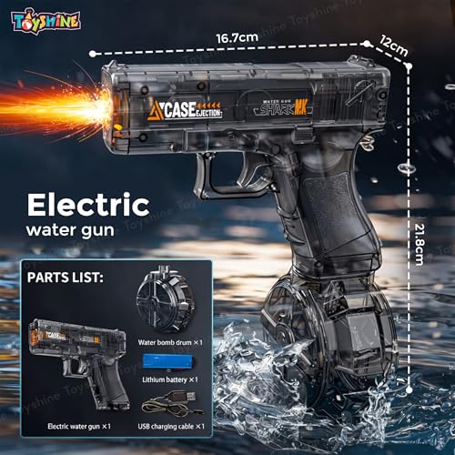 Image of Toyshine Rechargeable Automatic Holi Water Gun Toy with 330ml Capacity | Transparent Electric Water Squirt Gun with LED Light | Perfect for Holi Festival & Summer Outdoor Fun - Black