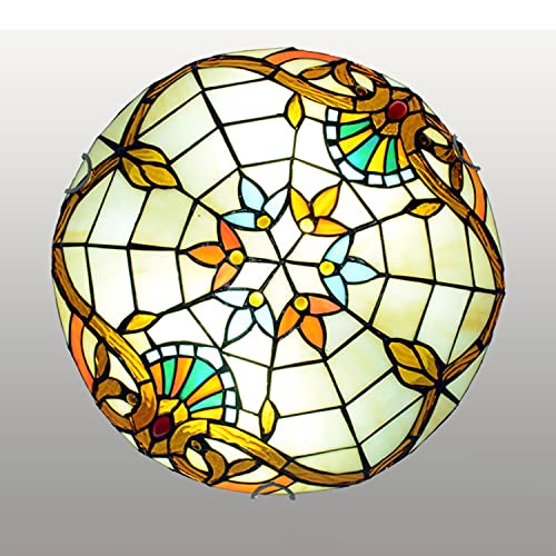 Plafoniera stile Tiffany, lampada da soffitto in vetro colorato barocco giallo per soggiorno camera da letto cucina corridoio, E27, MAX40W,30cm