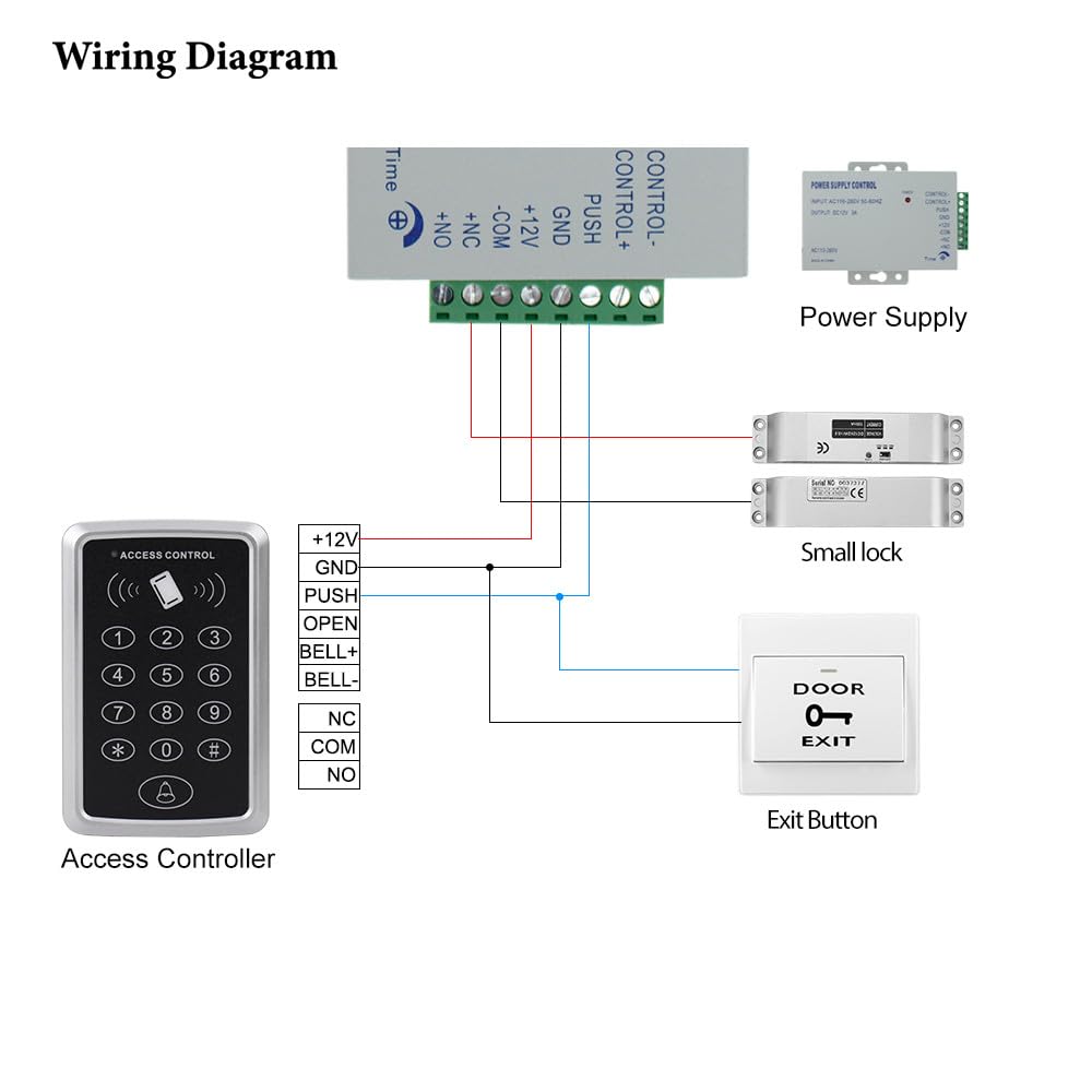 Passwortkarte Zutrittskontrollsystem Kit Elektrisches Türschloss | RFID-Tastatur-Controller für 1000 Benutzer. Für Wohnungen, Büros, Villen; Edelstahl-Ausgangstaste