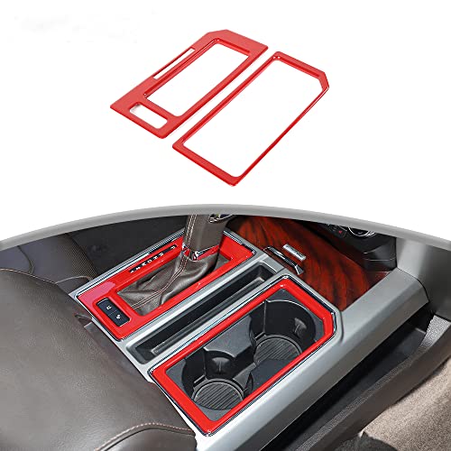 Linskip Gear Shift Panel Cover Compatible with Ford F-150 2015 2016 2017 2018 2019 2020, F150 Center Console Cup Holder Cover Trim, F150 Interior Accessories(red, Part Cover)