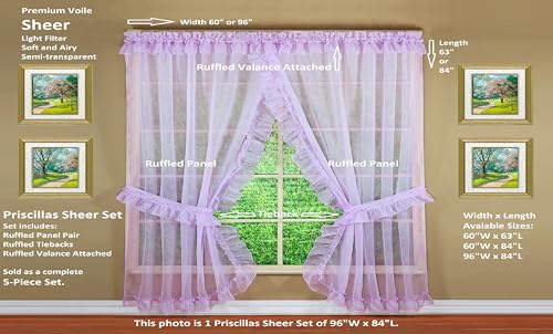 Image of Today's Curtain, Emelia Priscilla Sheer Pair 96 inch W x 84 inch L, Lilac, 5-Piece-Set