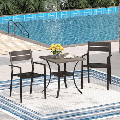 Image of VICLLAX Small Patio Dining Table, 28 inchx 28 inch Metal Slatted Tabletop with Storage Shelf for Deck Lawn Garden Backyard, No Umbrella Hole, Antique Grey Tabletop