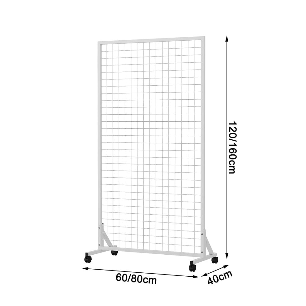 Torre De Paneles De Pared De Rejilla De Alambre Móvil Y Pesada, Estante De Almacenamiento Independiente Con 4 Ruedas Y 20 Ganchos, Expositor De Rejilla Artística Para Tiendas(Blanco,60x40x160 cm)