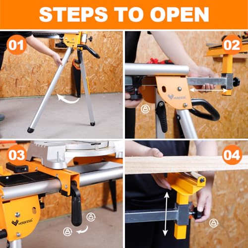 Portable Miter Saw Stand with 6.75 in Wheels 330 lbs Load Capacity Heavy Duty Universal Mitre Saw Stand Tool Storage Trays WK-MS080