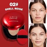 LOPHE Podkład pod makijaż Red Shell Natural Full Coverage, 24 godziny trwałego makijażu, wodoodporny, nawilżający, przezroczysty korektor, odpowiedni dla wszystkich rodzajów skóry (02#SHELL BEIGE)
