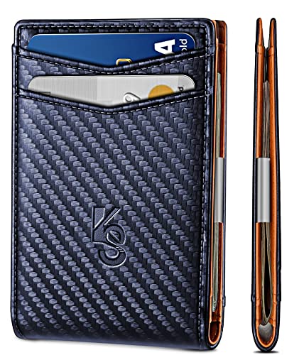 KEMISANT Mens Wallet, Slim Front Pocket Wallet Genuine Leather for Gift Men 11 Cards RFID Blocking