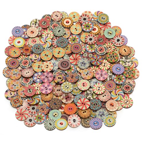 200 Pcs Wooden Buttons Mixed Assorted Colorful Vintage Round Crafting Button 15mm with 2 Holes Buttons for Crafting Sewing Cardigans Clothes Decoration DIY