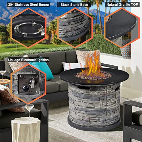 BAIDE-HOME-32-Fire-Table-Natural-Granite-Top-Faux-Stack-Stone-50000-BTU-Round-Propane-Outdoor-Gas-Fire-Pit-Table-Cast-Concrete-Fire-Pit-w-Lid-Lava-Rocks-Electric-Ignition-Rain-Cover