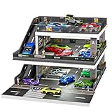 Kivmcds Display Case for Hot Wheels 1/64 Diecast Matchbox,Diorama Garage Parking for Toy Car Monster Truck Storage Display Box,Lighted Scenario Garage (Dark Green)