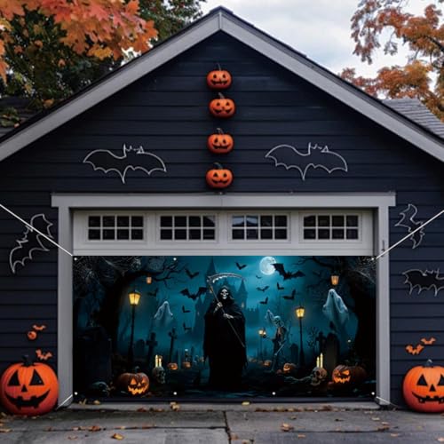 Pancarta de Halloween para puerta de garaje y decoración exterior de tela resistente 3