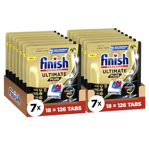 Finish Ultimate Plus Spülmaschinentabs – Geschirrspültabs für intensive Reinigung, Fettlösekraft und Glanz – 252 Tabs (2x7x18 Tabs)