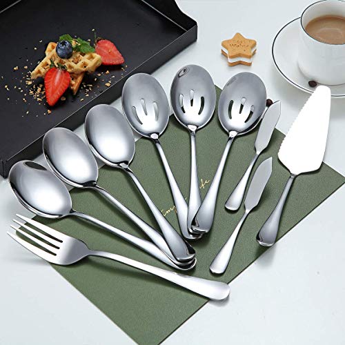 Serving Spoons 10 Pieces, Kyraton Serving Utensils, Serving Set Include 3 Serving Spoon, 3 Slotted Spoon, 1 Serving Fork, 1 Cake Server, 2 Butter Knife Spreaders - Image 4