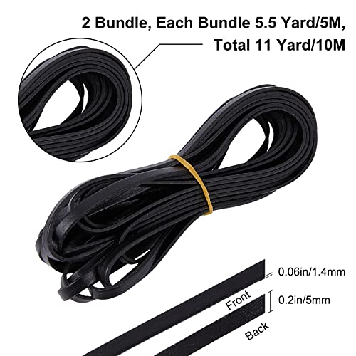 GORGECRAFT 11Yds 5mm Flat Genuine Leather Cord String Leather Shoelace Boot Lace Strips Cowhide Braiding String Roll for Jewelry Making DIY Craft Braided Bracelets Belts Keychains(Black) - Image 2