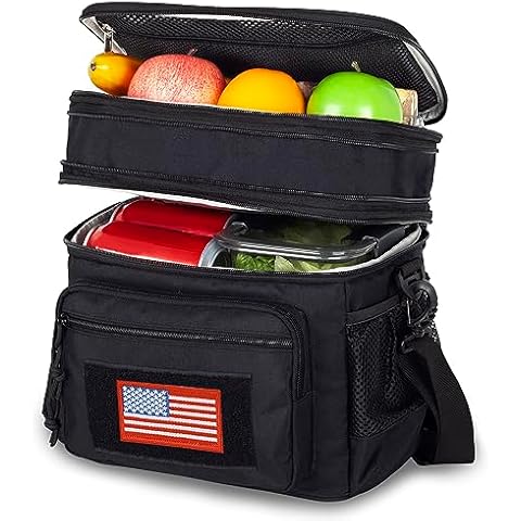 ATRIPACK Lunch Bag for Men, Double Deck Tactical Lunch Box Work with Shoulder Strap MOLLE Webbing Large Lunch Cooler Leakproof Insulated （Black） Cover