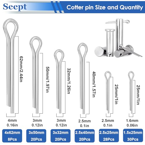 Seept 235 Pcs Cotter Pins Assortment Kit Zinc Plated Hitch Pin Clip Tractor Used for Hitch Pin Lock System Farm Tools and Tractor implements/Tractor Accessories/Parts - Thumbnail 2