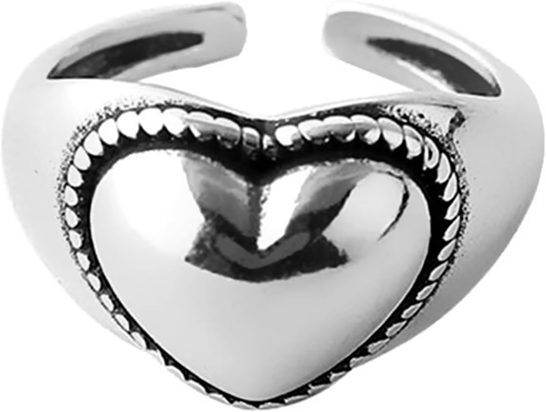 Vintage Heart Ring for Women Non Tarnish,Punk Adjustable Open Heart Love Ring Dainty Engagement Wedding Promise Love Stacking Finger Rings Fashion Statement Jewelry