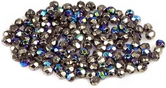 600pcs Fire Polished Faceted Beads Round 3 mm, Crystal Black and Gold Ab (30-18549-28701-), Bohemia Crystal Glass, Czechia 15119001