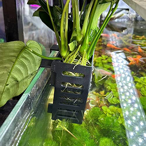 Hanging Aquarium Plant Holder, 2 Pcs Plastic Aquarium Planter Cups With Holes, Aquatic Plant Cup For Fish Tank Aquarium Decor, Aquatic Plant Pot Applied For Rimless Fish Tank (Black) #TOP4