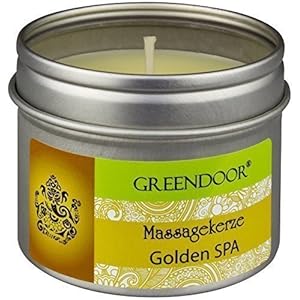 Greendoor Natur Massagekerze Golden SPA 100 ml, BIO Sojawachs + Bio Babassu entspannende ätherische Öle, vegan rußt nicht, natürlich ohne Tierversuche, Weihnachten Geschenke Massage-öl Naturkosmetik