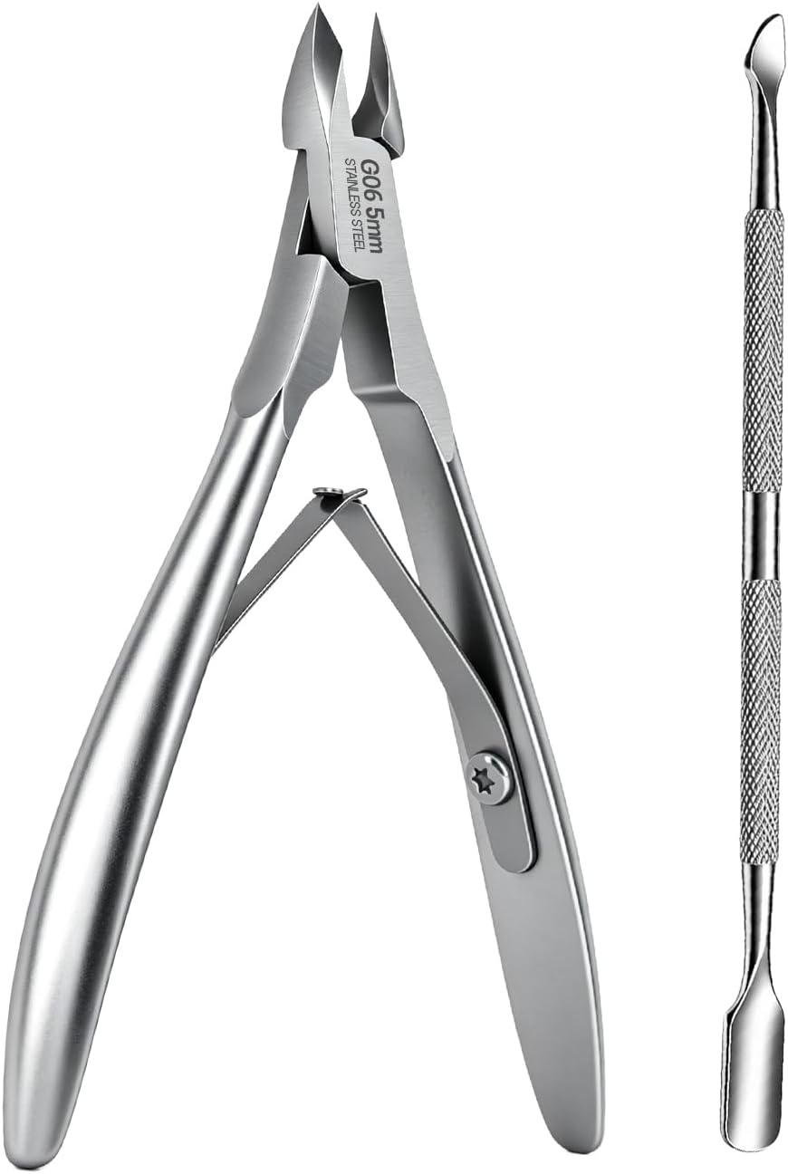 Professional Cuticle Trimmer Set – Includes Cuticle Nippers & Pusher, Stainless Steel Nippers for Manicure Pedicure, Nail Cuticle Clippers for Fingernails & Toenails, Perfect for Salon & Home Use
