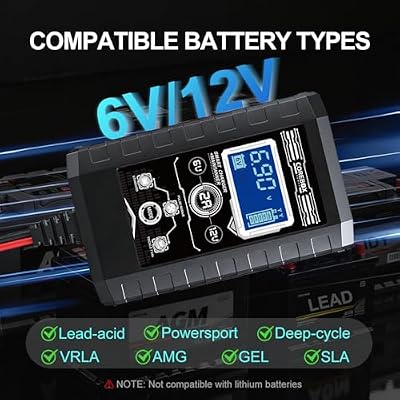 COREBOX Battery Charger 2-Amp 6V/12V Smart Trickle Charger for Car - Battery Maintainer Trickle Charger, and Automotive Battery Charger with Temperature Compensation for Car Truck Motorcycle