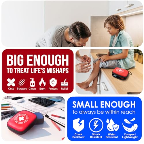 Image of EVERLIT CARE Mini-Aid First Aid Kit | Compact & Lightweight Case with Carabiners for Travel | Family & Kid Friendly 180 Pcs Wound Care Supplies for School, Work, Outdoor, Home & Office | Pack of 3