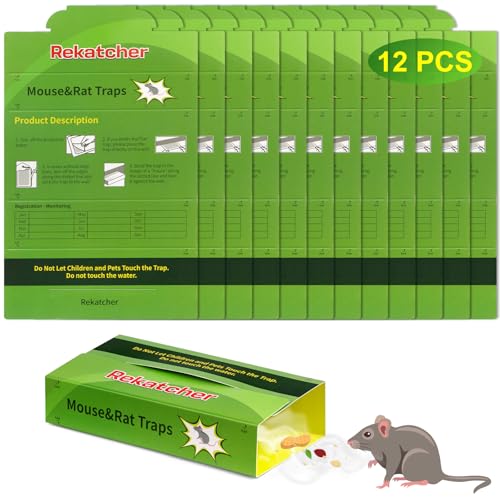 Rekatcher Pieges à Souris Efficaces 12 Pièces Colle Souris Piege a Rat Vert, Convient pour L'entrepôt de Cuisine