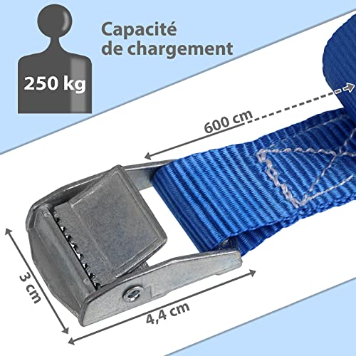 Sangle de fixation bleue 6m avec boucle de serrage rapide lot de 10