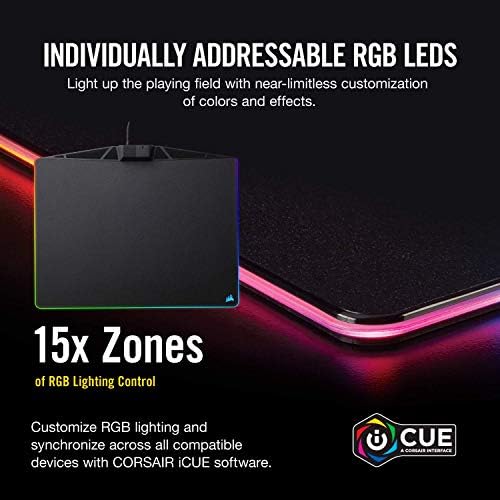 Corsair mm800 RGB Polaris Hard Surface Mousepad (15 Zone RGB Lighting, Low Friction Micro-Textured Surface, Built-In USB Pass-through Port, 400 mm x 340 mm x 35 mm) - Black