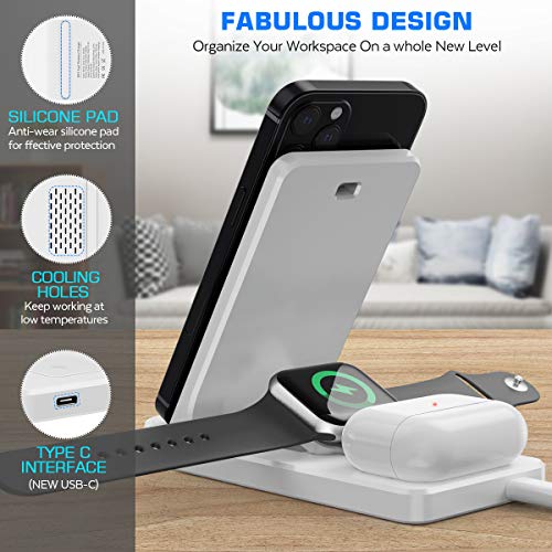 Portable 3 In 1 Wireless Charging Station, Almsbo Foldable15W Fast Wireless Charger For Apple Iwatch 6/Se/5/4/3/2/1,Airpods 3/2, Iphone 11/12 Series/Xs Max/Xr/Xs/X/8/8 Plus #TOP3
