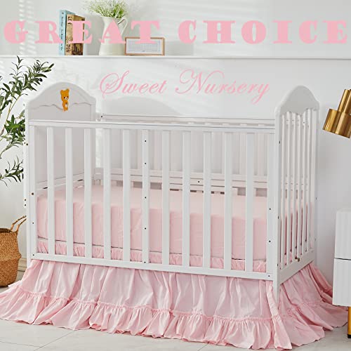 Image of Brandream Crib Bed Skirt for Baby Girls Boys Blush Pink Boho Bohemian Solid Cotton Toddler Bedskirt Farmhouse Chic Ruffle