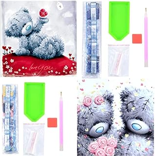 Zhujiehigh 2 Pcs 5D DIY Cute Bear kit Full Diamonds, 5D Bear Crystal Embroidery Cross Stitch Art Craft Canvas Rhinestone Painting Pictures by Numbers for Adults Kids Home Wall Decor-11.8x11.8 in