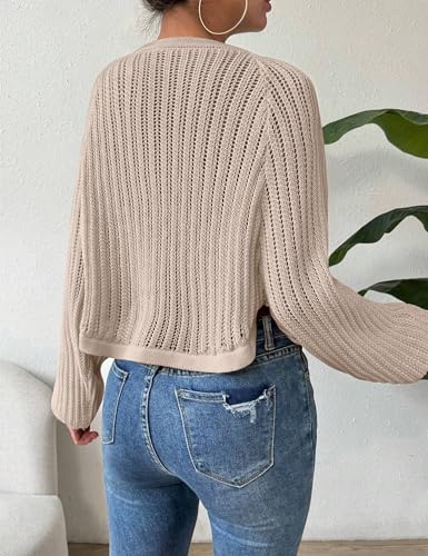 Image of Womens Crochet Cropped Cardigan Sweaters Open Front Lightweight Summer Long Sleeve Knit Bolero Shrug for Dress