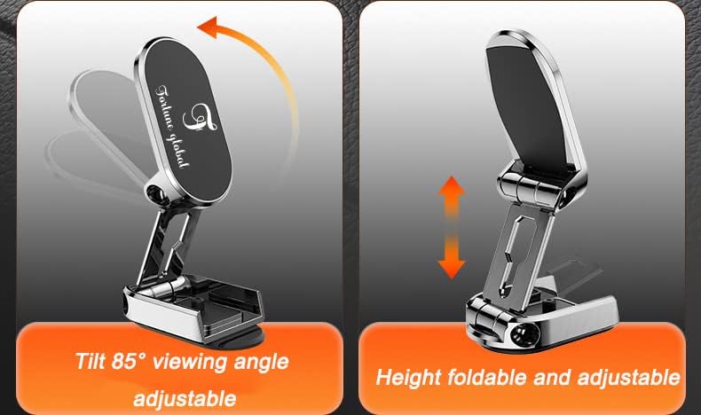 Fortune Global Magnetic Foldable car phone holder, Universal Magnetic Mount With 360° Rotation, Magnetic Mobile Phone Mount Dashboard Cradle compatible with iPhone Samsung all smartphones (Black)
