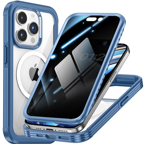 Magnetic Case for iPhone 15 Pro with Privacy Screen Protector [Military Grade Protection] [Compatible with MagSafe] Anti Peep Soft Edge Double Sided Tempered Glass Mag-Safe Shockproof Privacy Case